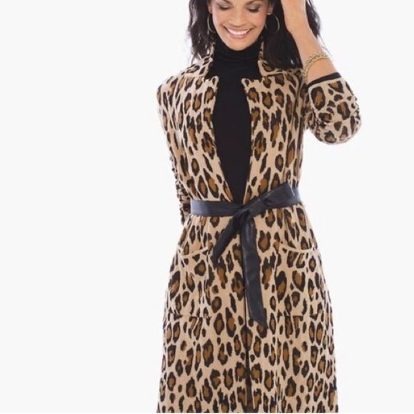 Chico's Sweaters - Chico’s Belted Animal Jacquard Mabel Cardigan Size 3